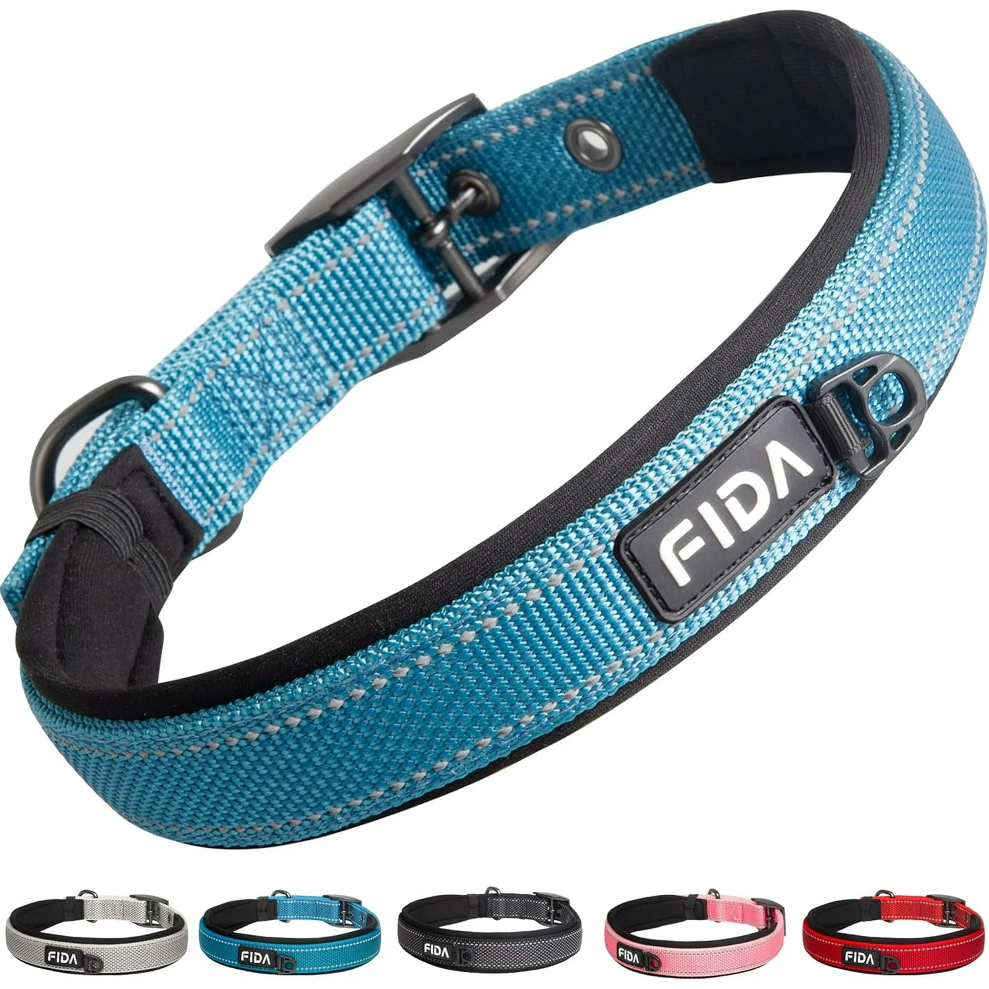 Fida Heavy Duty Adjustable Dog Collar – Neoprene Padded Reflective