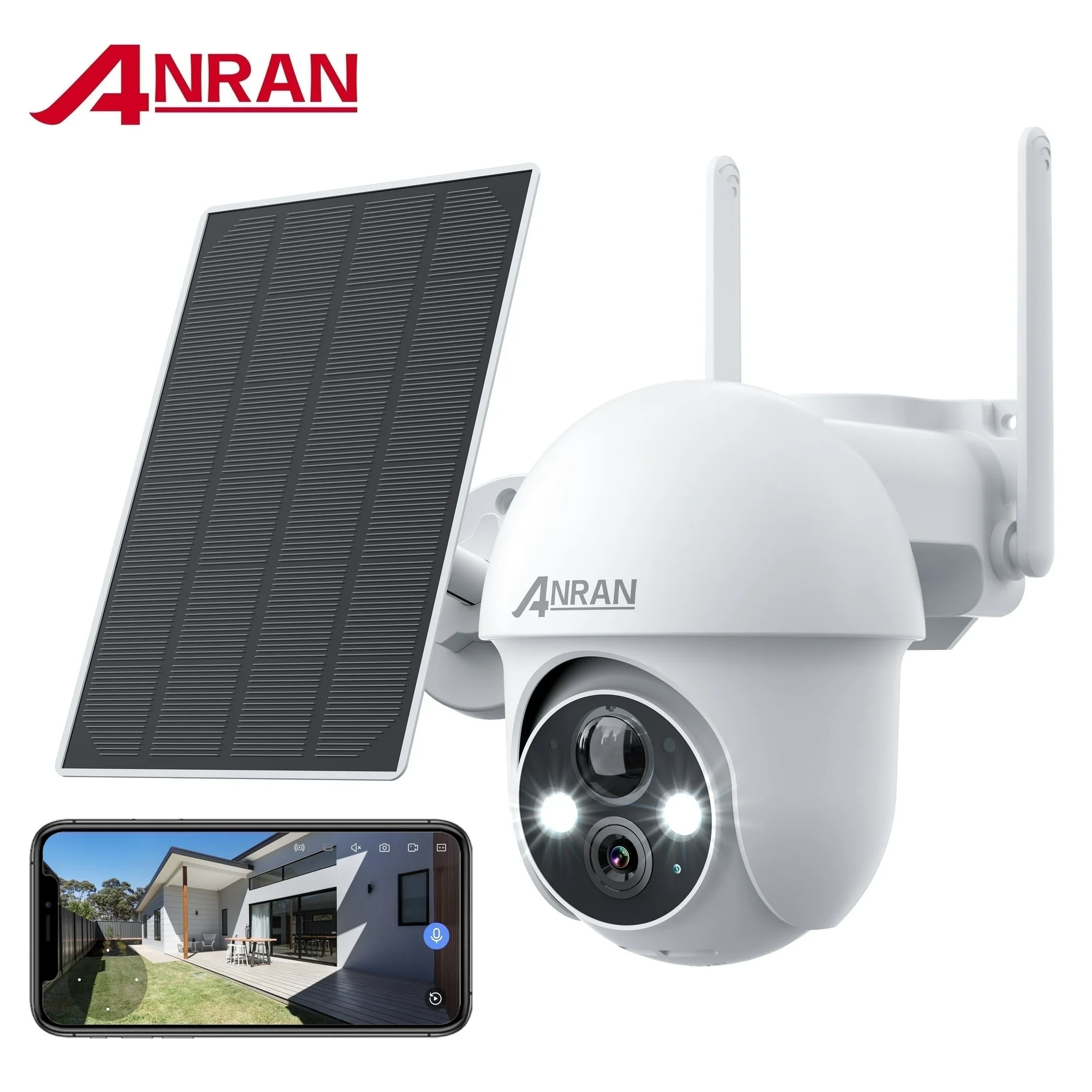 2K Solar Security Camera with Spotlight & 360° View